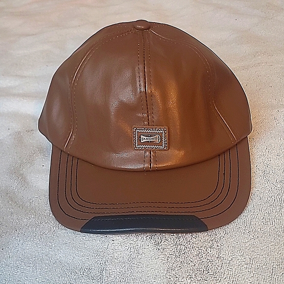 Unisex/Humans' PU Leather Baseball Cap, Brown/Khaki - Picture 2 of 5